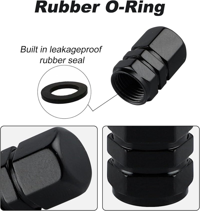 alpmosn Aluminum Tire Stem Valve Caps Wheel Valve Covers Car Dustproof Tire Cap Cover Accessories, Universal for SUV, Car, Bike and Motorcycle, Hexagon Shape (4PCS Black) - Image 3